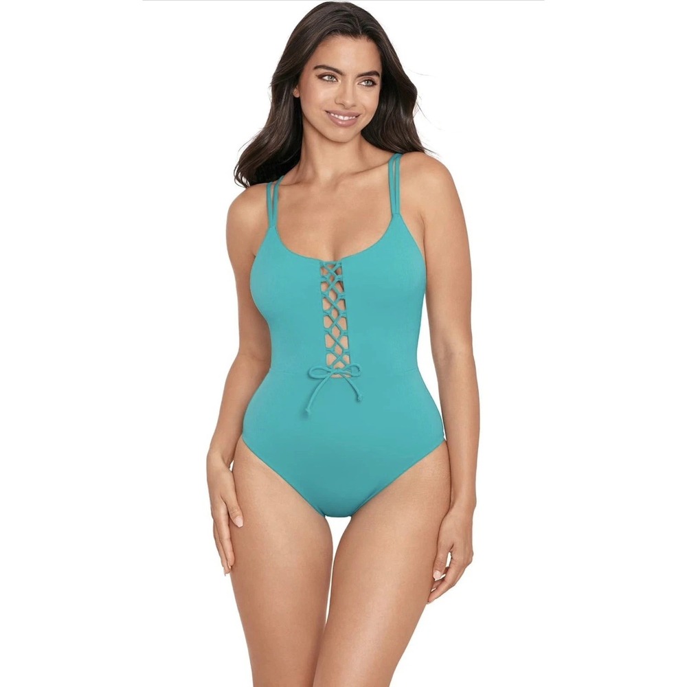 Skinny Dippers Size L Bathing suit Malibu Suga Babe Front Lace One Piece Bikini